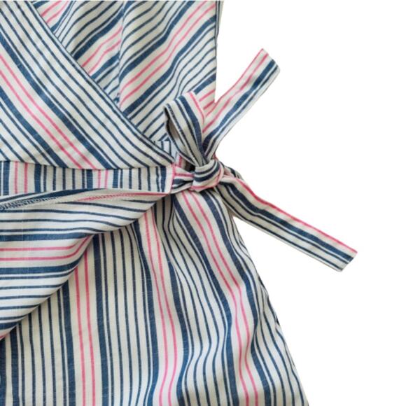 Jack by BB Dakota Romper Blue Red Ivory Striped Faux Wrap Skirted Romper Size XS - Picture 8 of 12